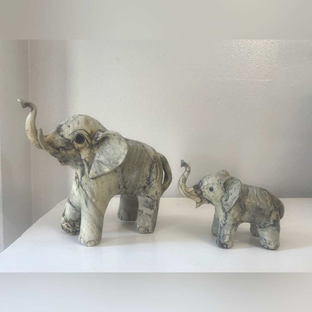 Vintage Crushed Oyster Shell Elephants